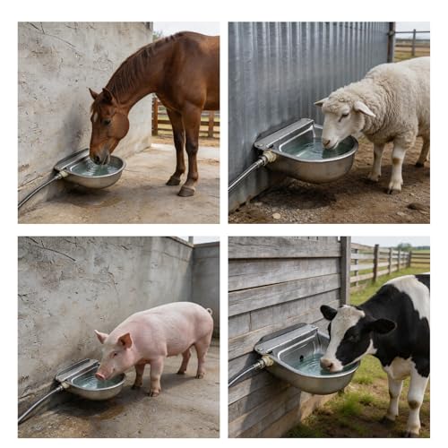 Automatic Water Bowl 304 Stainless Steel Pet Water Dispenser Dog, Feeder Waterer for Large Dogs with 40 Inch Steel Hose, 2 Float Valve, Copper Connector Adapter, 2 Bolts (with Drainage Hole)