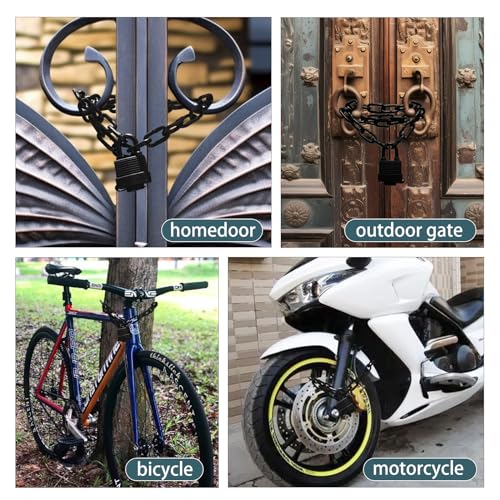 Heavy Duty Weather-Resistant Padlock with Chain, Anti-Theft Advanced Hardened Security Chain Lock for Fences, Backyard Gates, Motorcycles, Bicycles, Outdoor Furniture (Lock+Chain)