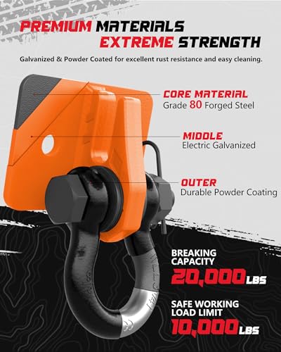 Tractor Bucket Grab Hook with 5/8" D-Ring Shackle Combo, Bolt-On Tow Hook and D-ring Shackle, Matching Backing Plate, Rubber Gaskets & Isolators, 20000LBS Breaking Strength, 2 Set, Orange&Black - color: Orange&Black