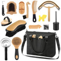 Abbylike 15 Pieces Horse Grooming Kit with Organizer Tote Bag Tack Room Supplies Horse Brush Sets Care Equine Cleaning Kit Shedding Grooming Massaging Tools(Black) - color: Black