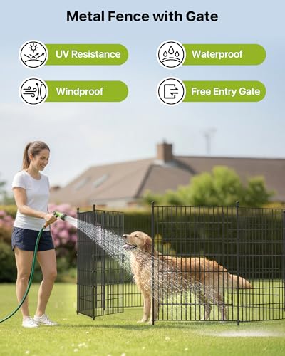 Garden Fence Animal Barrier with Gate 40in(H) x23ft(L) | 10Panels Heavy Duty Metal Wire No Dig Decor Fencing,Tall Outdoor Dog Safety Fences with Stake,Temporary Edging for Yard