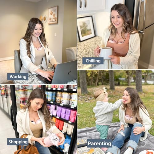 MomMed Wearable Breast Pump (Model S21) – Double Electric Hands-Free Breast Pump, Leak-Proof Design, 3 Modes (Stimulation, Expression, Auto) & 12 Vacuum Levels, Portable and Quiet - color: Pink