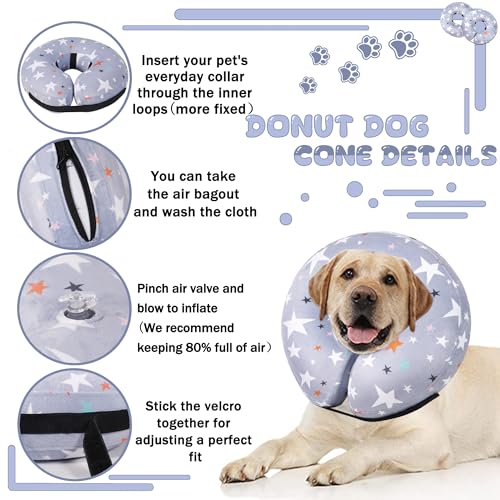 Recovery Donut Collar for Dogs & Cat,Inflatable Dog Cone Collar Alternative After Surgery,Soft Cone for Large Medium Small Dog,Adjustable Pet Neck Donut(Grey Star,Small - color: Grey, size: S（neck 4"-7"）