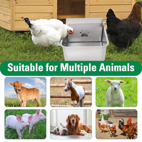 6 Gallons Automatic Animal Water Dispenser X-Large Stainless Steel | Outdoor Waterer Bowl, For Dogs & Chicken, Auto Fill Livestock Water Trough, With 2m Hose, 13.6"x17"x9"