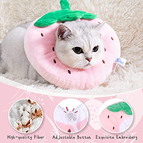 ANWA Adjustable Cat Cone Collar Soft, Cute Cat Donut Collar After Surgery, Kitten Recovery Cones to Stop Licking - color: Strawberry, size: Medium