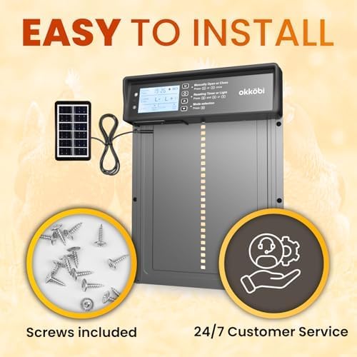 Okkobi Automatic Chicken Coop Door Solar Powered - LCD Display - Chicken Coop Door with Remote Control, Light Sensor & Timer - Security & Peace of Mind: Anti-Pinch Function - 5-Year Protection - Grey - color: Grey