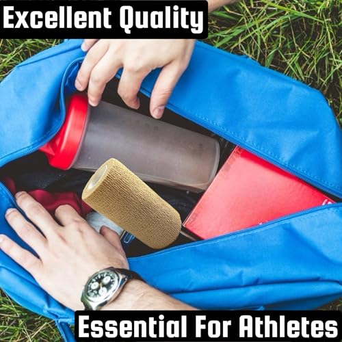 4" x 5 yrd Beige Self Adhesive Flexible Bandage Wrap Stretch Roll Tape Wrist Ankle Hand Leg Medical Grade Sports Compression Lymphedema Individually Wrapped Sprains Support First Aid Pets Cat Dog