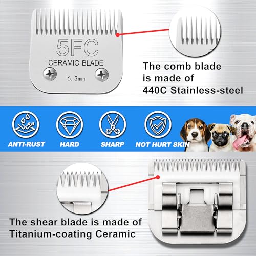 Detachable Pet Clipper Blades Dog Grooming Clipper Replacement Ceramic Blades, Compatible with Andis, Wahl, Oster(Size 5FC,Cut Length 6.3mm) - size: 5FC (6.3mm)
