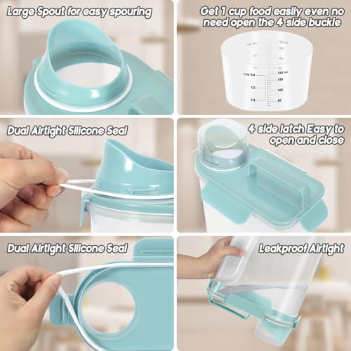 5-7Lbs Airtight Cat Dog Food Storage Container Portable with Upgraded Large Spout and Cup, Plastic Pet Dispenser for Small Animal Kibble, Bird Seed, Oatmeal, Rice, Flour, Brown Sugart-Sky Blue - color: Sky Blue, size: 5L-1pack