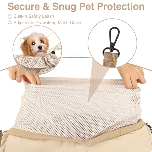 Dog Sling Carrier, Small Dog Carrier Sling for Cats & Puppies 16 lbs, Dog Carry Bag with Pockets, Light Water-Resistant Nylon, Pet Sling Carrier for Senior Pet Walks, Travel, Crowds,Home(Cream Brown) - color: Cream Brown