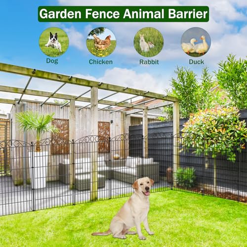 12 Panel No Dig Decorative Garden Fence with Gate 42" H x 25.67'L for Dogs | Rustproof welded metal with deep stakes for outdoor yards and patios. Arched modular design contains rabbits, small animals. - size: 42 in(H)