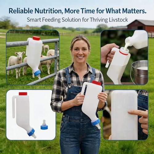 Goat Bottles and Nipple Set, 1 pcs Nipple and 2 pcs 800 ml Lamb Feeding Bottle with Hanging Handle for Feeding Sheep Goat Lamb Puppy for Farm - color: white-800