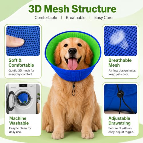 Soft Dog Cone Recovery Collars & Cones After Surgery for XLarge Dogs | Adjustable Breathable Dog Cone Collar,Protect Pets from Licking Wounds,Soft and Comfortable, Reduce Anxiety(XL) - size: XL