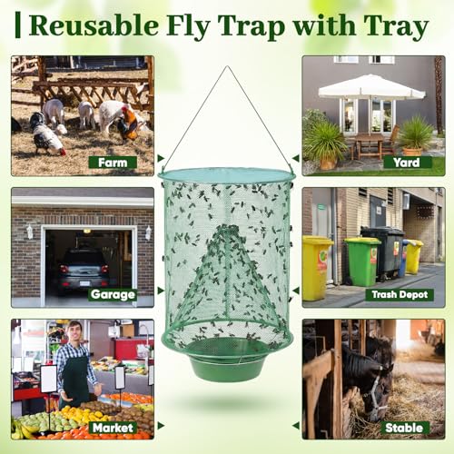 3 Pack Spotted Lanternfly Fly Traps Waterproof Ranch Fly Traps Bags Outdoor Hanging Reusable Flies Catcher with Bait Tray Effective Way to Catch Lantern Flies and Nymphs for Family Farm Garden Barn