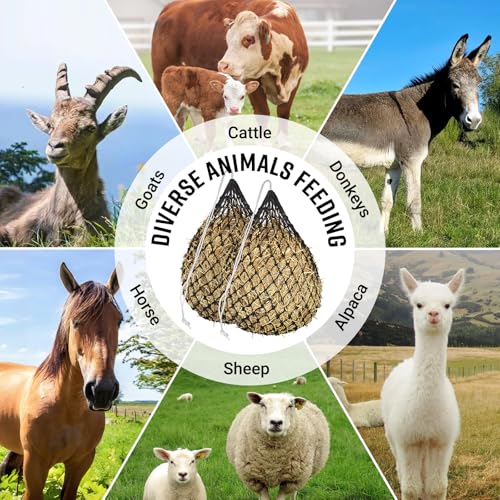 2 PCS Slow Feed Hay Net for Horses Designed with 1.75 in, 36 Inch | Premium PE Hay Net Measuring, Easy to Hang With Top Drawstring, Suitable for Horses, Goats, Sheep And Donkeys