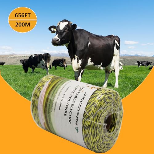 Electric Fence Polywire 656 Feet, 200 Meters 6 Conductors Portable Electric-Fence Rope for Reliable Conductivity and Rust Resistance - size: 656 Feet