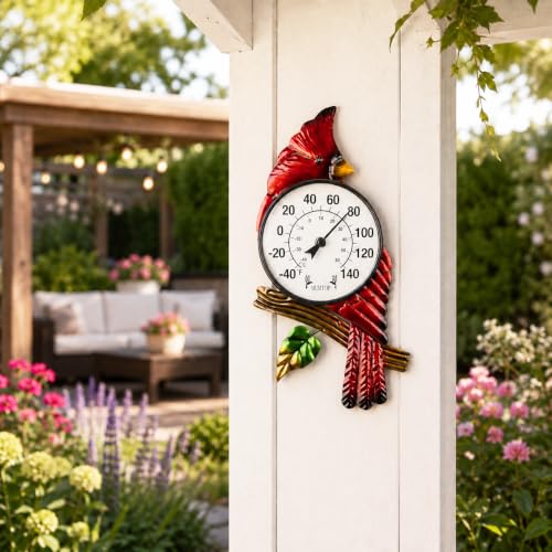 Outdoor Thermometer, Cardinal Thermometer for Patio, Yard, Garden | Large Number Wall Mounted No Battery Needed Waterproof