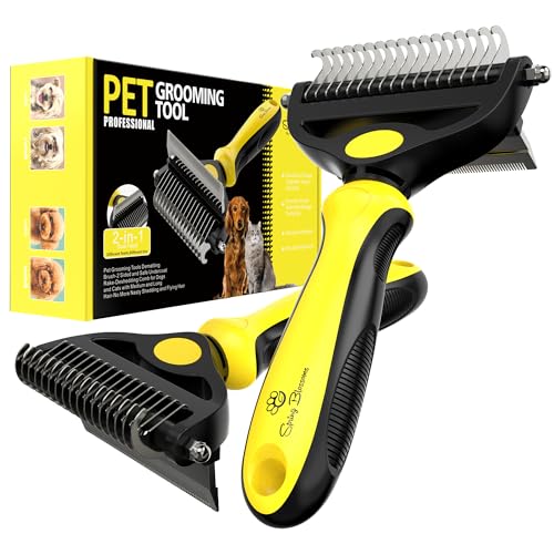 Spring Blossoms-2 in 1 Professional Grooming Rake for Cats & Dogs-Dematting Comb for Easy Mats & Tangles Removing,Pet Brush Safe No More Nasty Shedding and Flying Hair (Lemon Yellow) - color: Lemon Yellow