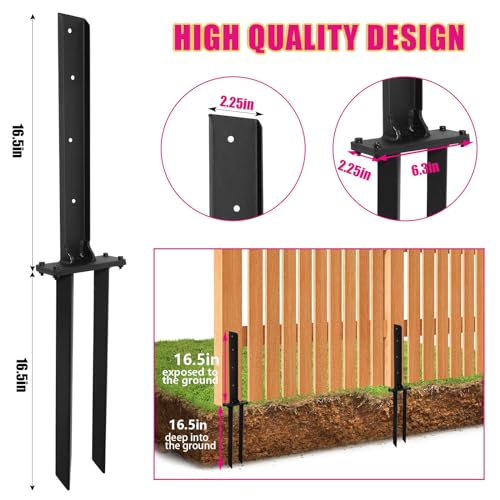 Fence Post Repair 3pcs,H-Shaped Double Ground Spike for Tilted Wood Post | Heavy Duty Steel Repair Stakes,Wooden Fences Post Support for Repairing Damaged Fence Gate Posts Sign Posts or Mailbox - size: 3PCS