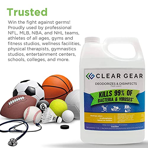 Clear Gear Disinfectant and Deodorizer for Sports Equipment 1 Gallon Bottle | Cleaner for Gyms and Fitness Centers, EPA-Registered, Hospital Grade, Mat Cleaner, Made in USA - size: 128 Fl Oz (Pack of 1)