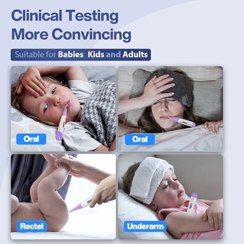 Boncare 10 Seconds Oral Thermometer for Adults and Kids, Purple | Accurate & Safe, Rectal Digital Thermometer for Baby, Fever Alarm - color: Purple