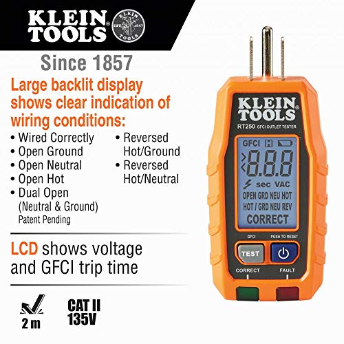 Klein Tools RT250KIT Non-Contact Voltage Tester and GFCI Receptacle Tester with LCD and Flashlight, Voltage Electrical Test Kit - size: Receptacle Tester Electrical Kit