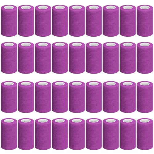 Treela 36 Pcs Self Adherent Bandage 4" X 5 Yard Wrap Breathable | Cohesive Bandage Elastic Adhesive Tape for Stretch Athletic Sports Wrist Ankle - color: Purple, size: 4" X 5 Yard