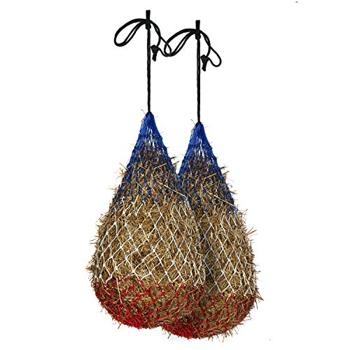 Majestic Ally 2 pcs Slow Feed 42” Hay Net for Horses, Strong Small 2x2” Holes, Nylon Rope Hanging, Adjustable Travel Feeder for Trailer and Stall, Simulates Grazing, Reduce Waste - color: Patriotic