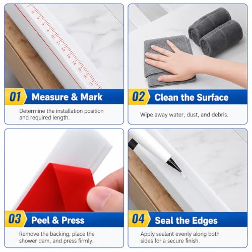 Kitchen Sink Splash Guard and Bathtub Water Barrier, 39 in, Black | Flexible self-adhesive water dam, splash guard for bathtub, cooktop and shower threshold, trims to fit smooth surfaces - color: Black, style: 39Inch
