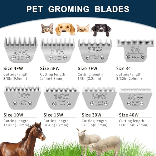4FW Wide Pet Dog Grooming Detachable Blades, 3/8" (9.5mm) | Compatible with Andis, Oster A5, Wahl KM10 Clippers, For Larger Animals - color: Silver, size: 4FW-9.5mm