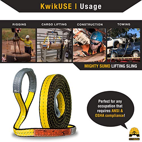 KwikSafety - Charlotte, NC - Mighty Sumo 1”x 16’ Poly Web Sling Lifting Strap Construction ASME OSHA / 3200lbs Vertical 2550lbs Choker 6400lbs Basket/Rigging Moving Towing Hoisting Gear - size: 1"x16' | 3200 lbs