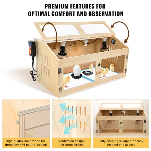 Intelligent Chicken Brooder Box for Chick with Smart Thermostat 32" Wide | Large Wooden Chick Brooder Box with Heating Lamps, Sliding Drawers & Door Handle for Hamster Chicks Duck Indoor Outdoor