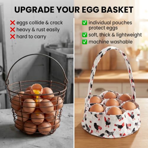 Egg Collecting Basket, Large Egg Gathering Bag for Fresh Chicken Duck Eggs | 7 Pouches Egg Collection Bag for Toddlers Kids Mom, Cute Family Gift, Hold Goose Quail Eggs, Machine Washable, Easy to Carry - color: Color 4