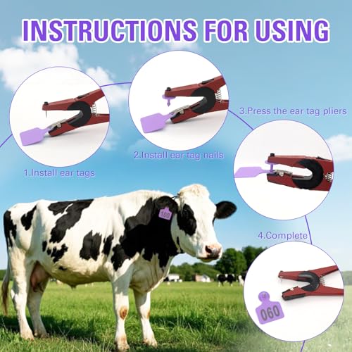 Cattle Ear Tags 001-100, 100Pcs Plastic Livestock Ear Tag for Cows Goats Sheep Pigs with Pliers Applicator & 2 Pins, Animal ID Tags for Ranch Farm Herd Tracking, Laser Print (001-100, Purple) - color: Purple