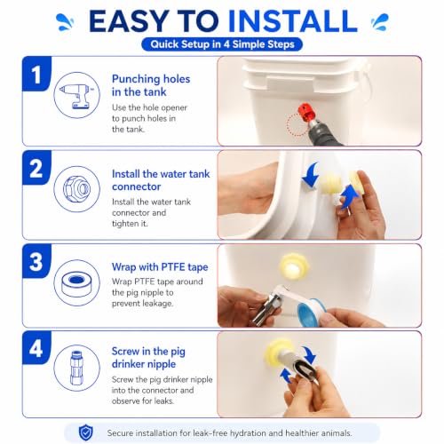 5pcs Pig Nipple Waterer for Barrel Kit – Automatic Stainless Steel Pig Drinker Feeder with Leak-Proof Connectors, Hole Opener Included, Easy DIY Installation Watering System for Pigs, Piglets, Goats