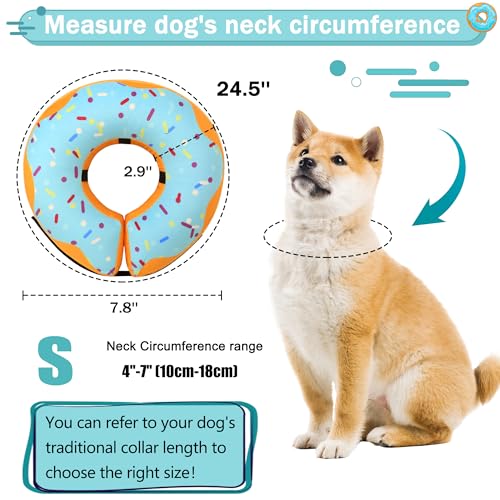 Recovery Donut Collar for Dogs & Cat,Inflatable Dog Cone Collar Alternative After Surgery,Soft Cone for Large Medium Small Dog,Adjustable Pet Neck Donut(Blue,Small) - color: Blue, size: S（neck 4"-7"）