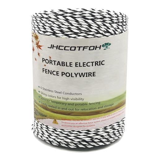 Electric Fencing Polywire 1312 Feet, 400 Meters, 9 Stainless Steel Strands for Excellent Conductivity and Rust Resistance, Portable Electric Fence Rope