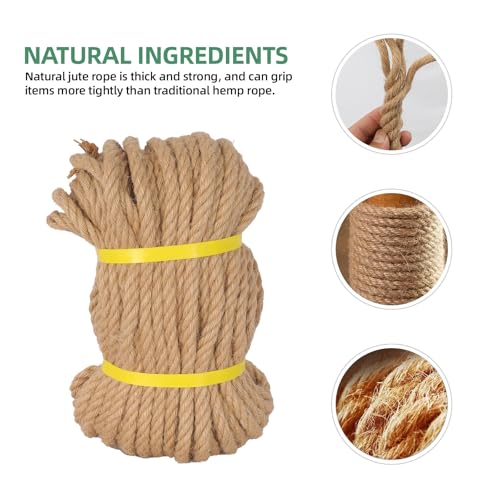 Natural Jute Rope, Heavy Duty Thick Rope, 3/8 in x 100 ft | For indoor and outdoor crafts, nautical rope decor, railings, hammocks, swings, gardening and tug of war - size: 3/8 in x 100 ft
