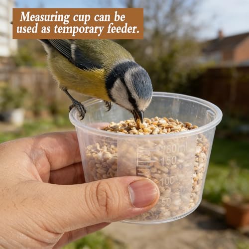 3.17 Qt/3 L Bird Seed Storage Container Airtight- Portable Bird Food Container with Airtight Measuring Cup, Clear Pet Parrot Seed Dispenser for Birds Food Chicken Feed Storage, Beige Lid
