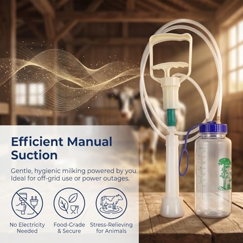 Totority Manual Milking Machine for Goats & Cows, 1L Portable Hand Vacuum Pump Milker Kit, Food-Grade Sheep Milking Bucket for Small Farm, Home, Daily Use
