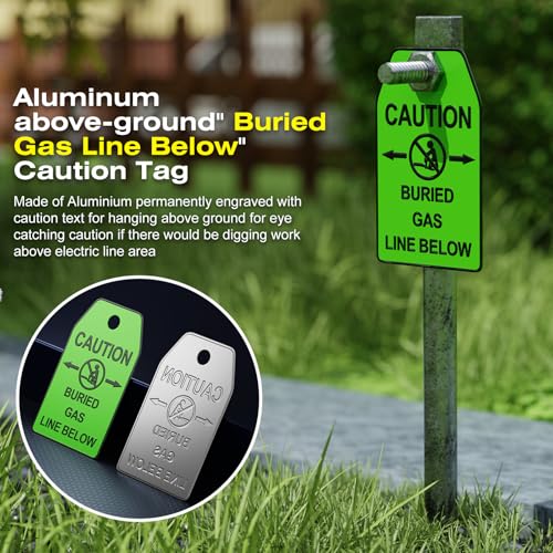 1000 Feet Caution Buried Gas Line Below Green/Black Print Safety Tape with Above-Ground Caution Tag, 2 Inch x Foot 5 Mil, Detectable 2-Inch - style: Caution Buried Gas Line
