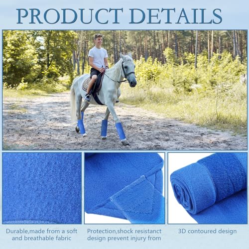 Set of 4 Horse No Bow Bandage 3D Contoured Standing Wrap Bandages Stable Nylon Horse Leg Wraps for Helping Prevent Horse from Tendon Damage and Keep Horses Clean and Safe (Dark Blue) - color: Dark Blue