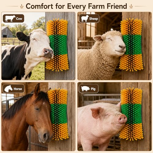 Bionic Curve Livestock Scratching Brush for Cattle, Cows, Goats, Horses and Pigs - Body-Contoured Farm Animal Scratcher Post, Heavy Duty Livestock Grooming Brush with 8 Screws, 2 Pack - color: 2pcs