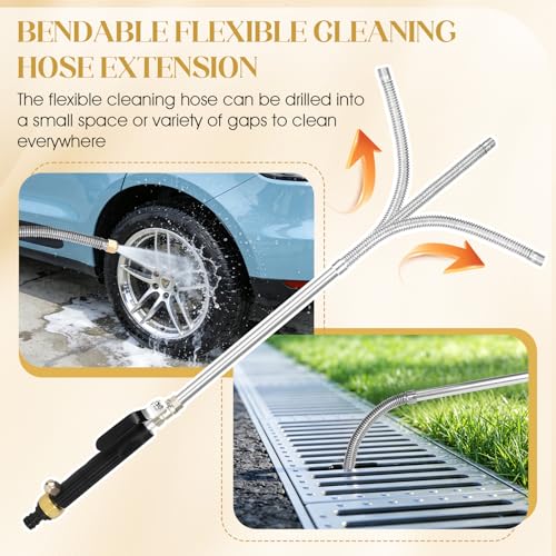 Jet Nozzle for Garden, High Pressure Washer Tools with 2 Different Nozzles and Hose Quick Connectors, Quick Connect Flexible Wand Lance for Gutter Patio Car Pet Window Garden Cleaning at Home
