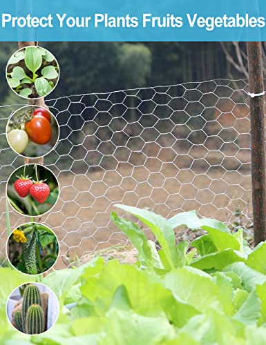 16in x 82ft Chicken Wire, TOYPOPOR 40cm x 25m Poultry Wire Netting Hexagonal Galvanized Mesh Garden Fence Barrier for Pet Rabbit Chicken Fencing (16In x 82FT) - size: 16 in x 82 ft (100 Ties)