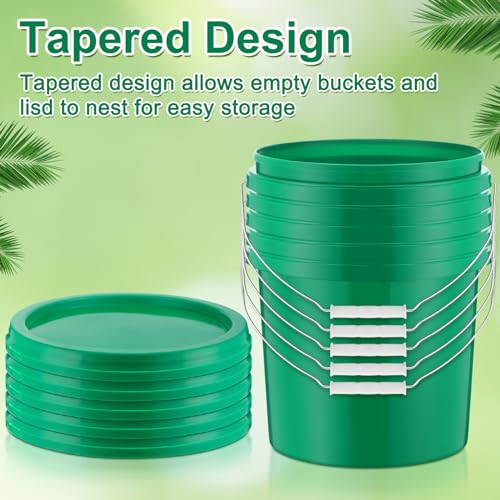 Tioncy 24 Pcs 2 Gallon Plastic Buckets with Lids and Handles,Green | Storage Pails for Paint, Cleaning, Organizing, Durable Containers, Metal Handles, Plastic Material - color: Green