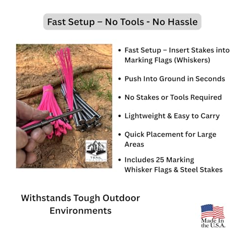 Pink 6 in. Survey Markers with Steel Nails, 25-Pack, High Visibility | Heavy-Duty Steel Nails, Property Line Markers, Surveying, Made in USA