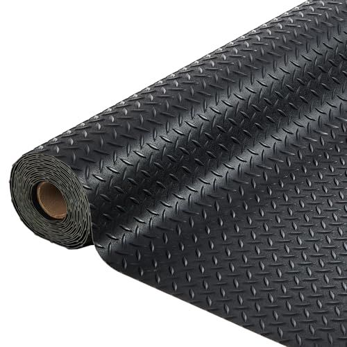 4 x 6 FT Garage Floor Mat, 2.8mm Thickened Flooring Roll Diamond Plate PVC Rubber Trailer Mat, Non-Slip Floor Protector Mat for Garage, Warehouse, Gyms, Trailer, SUV