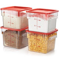 CURTA 4 Pack Food Storage Container with Red Lid - NSF Commercial Grade in 6.0 Qt - Square, Clear, Polycarbonate - color: 6.0 Qt 4-Pack(Red Lids)