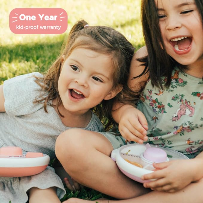 GoBe Kids Small Snack Spinner Slide Bundle with Hand Strap and Sticker Sheet - Reusable Snack Container with 5 Compartment Dispenser and Lid | BPA/PVC Free | Dishwasher Safe | No Spill - Taro Purple | Bundle with Hand Strap & Stickers, Reusable Snack Cont